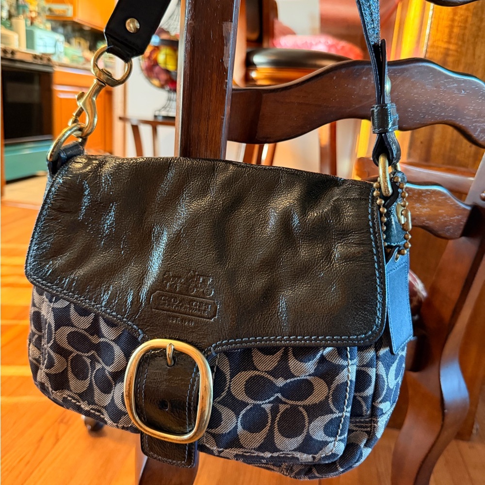 Coach Denim Signature Canvas and Leather Shoulder Bag Rare